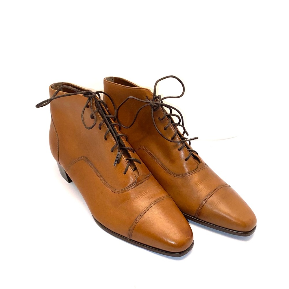 Vintage Ivyclub Classics Caramel Brown Leather Lace Up Ankle Boots Size 8.5